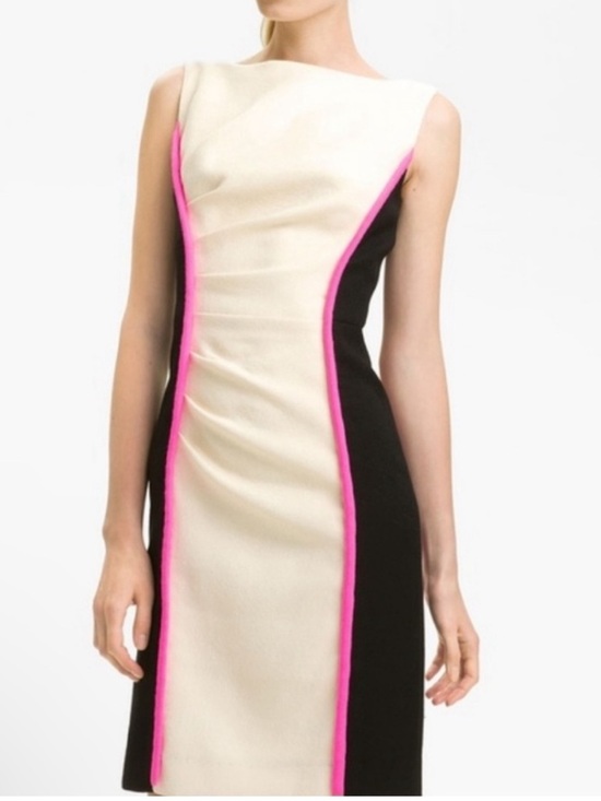 Milly of New York Dresses & Skirts - Milly New York Shocking Pink Sheath Dress Lined Wool Cream Black Sz 6 MSRP $425